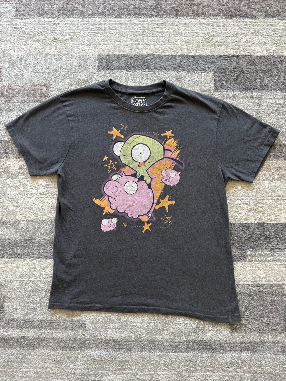 Nickelodeon Invader Zim Black Tee with Gir and Pink Pigs